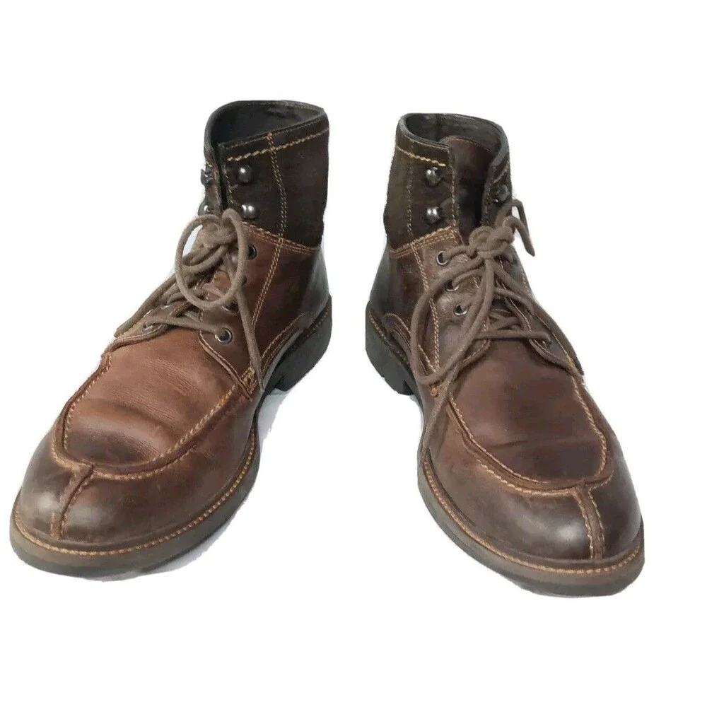 Johnston & Murphy Leather Boots Men's Size 9 Vintage Brown Suede Trim